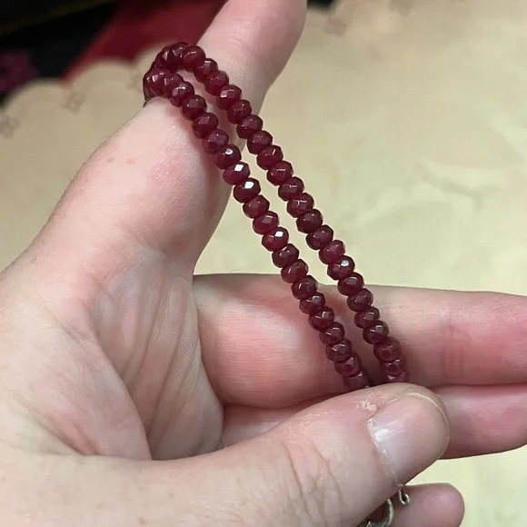 VTG Boho Bali Style Faux Ruby Pearl Beaded Silver Tone Metal Necklace - Picture 5 of 8